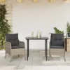 3részes világosszürke polyrattan kerti étkezőgarnitúra párnával