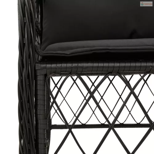 3 részes fekete polyrattan bisztrógarnitúra párnával