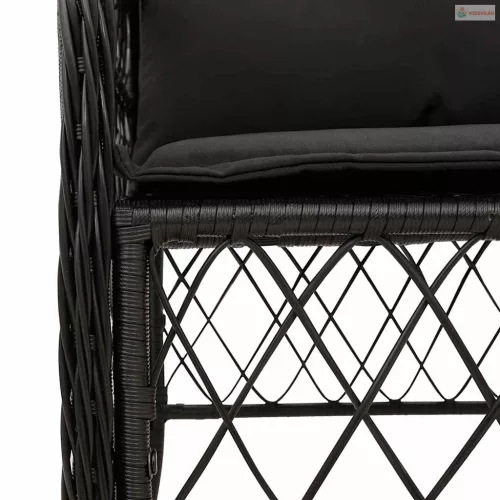 7 részes fekete polyrattan kerti étkezőgarnitúra párnával