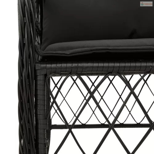 5 részes fekete polyrattan kerti étkezőgarnitúra párnákkal