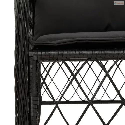 9 részes fekete polyrattan kerti étkezőgarnitúra párnákkal