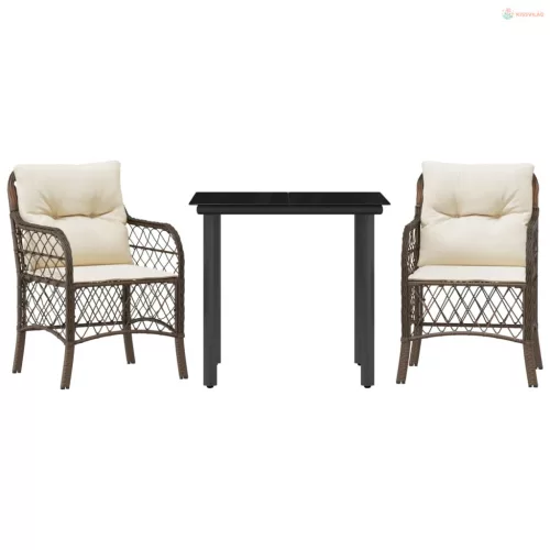 3 részes barna polyrattan bisztrógarnitúra párnákkal