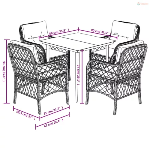 5 részes vegyes bézs polyrattan kerti étkezőgarnitúra párnákkal