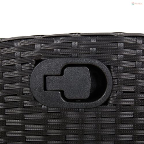 7 részes fekete polyrattan kerti étkezőgarnitúra párnával