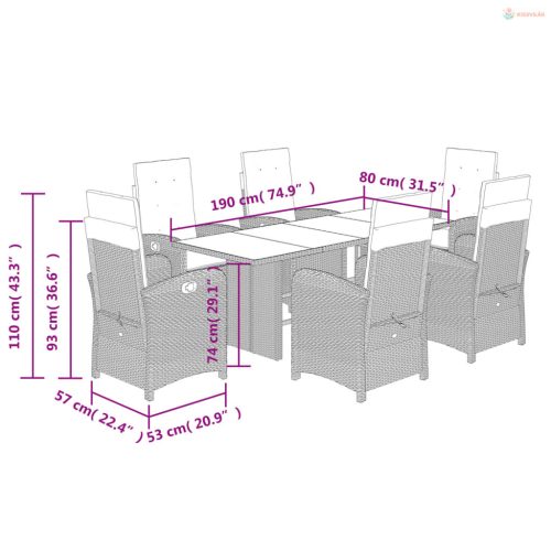 7 részes bézs polyrattan kerti étkezőgarnitúra párnákkal