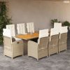 9 részes vegyes bézs polyrattan kerti étkezőgarnitúra párnákkal