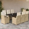 9 részes bézs polyrattan kerti étkezőgarnitúra párnákkal