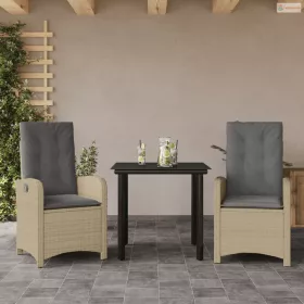   3 részes vegyes bézs polyrattan kerti étkezőgarnitúra párnákkal