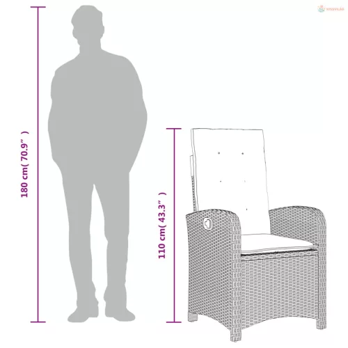 3részes világosszürke polyrattan kerti étkezőgarnitúra párnával