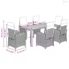 7 részes fekete polyrattan kerti étkezőgarnitúra párnával