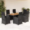 7 részes fekete polyrattan kerti étkezőgarnitúra párnával