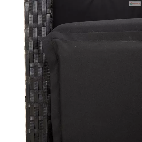 7 részes fekete polyrattan kerti étkezőgarnitúra párnával