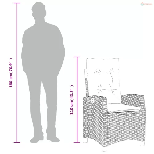 3 részes fekete polyrattan kerti étkezőgarnitúra párnákkal