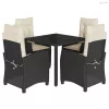 5 részes fekete polyrattan kerti étkezőgarnitúra párnákkal
