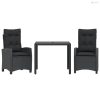 3 részes fekete polyrattan kerti étkezőgarnitúra párnákkal