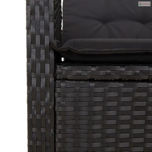 3 részes fekete polyrattan kerti étkezőgarnitúra párnákkal