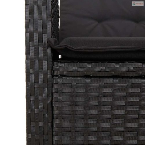7 részes fekete polyrattan kerti étkezőgarnitúra párnával