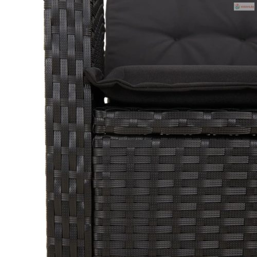 9 részes fekete polyrattan kerti étkezőgarnitúra párnákkal