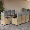 9 részes vegyes bézs polyrattan kerti étkezőgarnitúra párnákkal