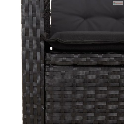 5 részes fekete polyrattan kerti étkezőgarnitúra párnákkal