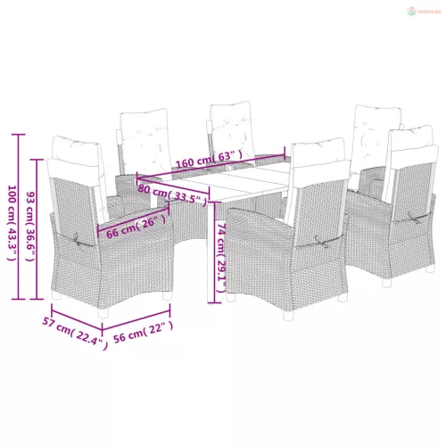 7 részes bézs polyrattan kerti étkezőgarnitúra párnákkal