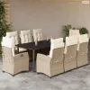 9 részes bézs polyrattan kerti étkezőgarnitúra párnákkal
