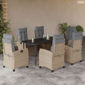   7 részes vegyes bézs polyrattan kerti étkezőgarnitúra párnákkal