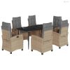 7 részes vegyes bézs polyrattan kerti étkezőgarnitúra párnákkal