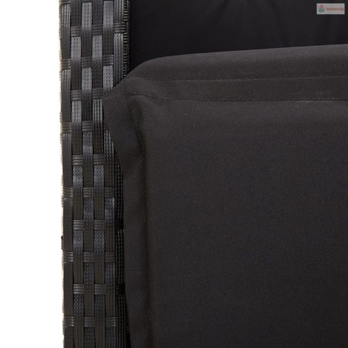 7 részes fekete polyrattan kerti étkezőgarnitúra párnával