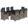 9 részes szürke polyrattan kerti étkezőgarnitúra párnával
