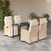 5 részes bézs polyrattan kerti étkezőgarnitúra párnákkal