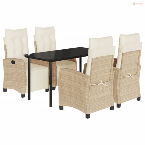 5 részes bézs polyrattan kerti étkezőgarnitúra párnákkal