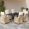 7 részes bézs polyrattan kerti étkezőgarnitúra párnákkal