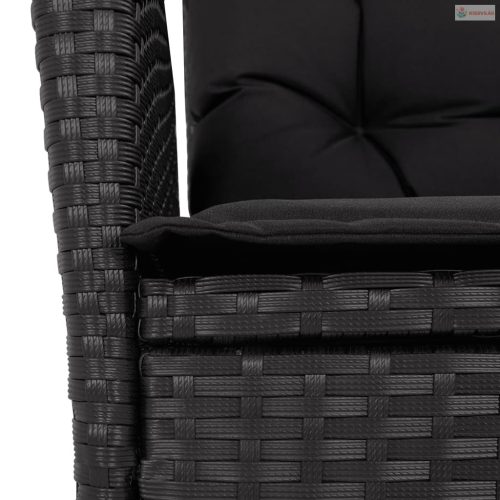 7 részes fekete polyrattan kerti étkezőgarnitúra párnával