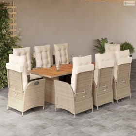   9 részes bézs polyrattan kerti étkezőgarnitúra párnákkal