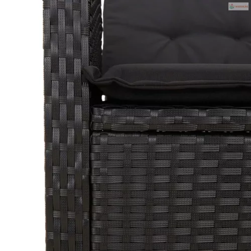 3 részes fekete polyrattan kerti étkezőgarnitúra párnákkal