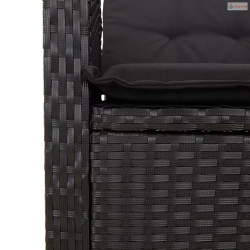 3 részes fekete polyrattan kerti étkezőgarnitúra párnákkal