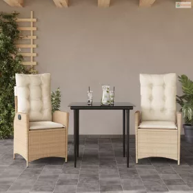   3 részes bézs polyrattan kerti étkezőgarnitúra párnákkal