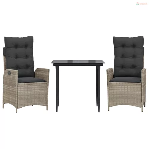 3részes világosszürke polyrattan kerti étkezőgarnitúra párnával