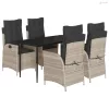 5részes világosszürke polyrattan kerti étkezőgarnitúra párnával