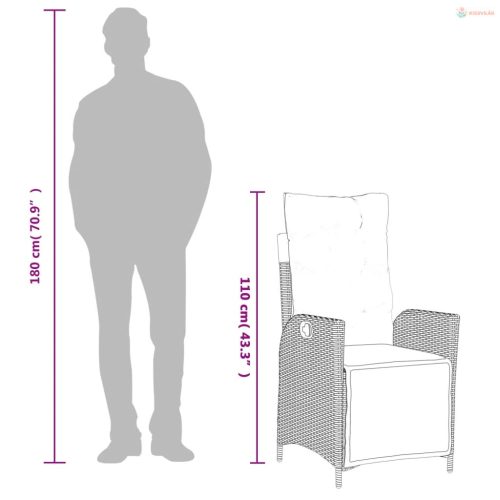 3 részes fekete polyrattan kerti étkezőgarnitúra párnákkal