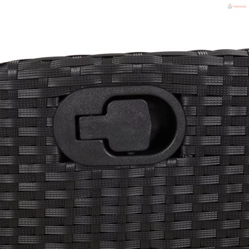 7 részes fekete polyrattan kerti étkezőgarnitúra párnával