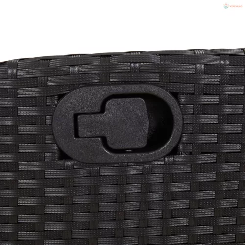 7 részes fekete polyrattan kerti étkezőgarnitúra párnával