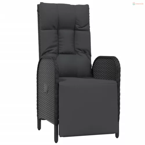 7 részes fekete polyrattan kerti étkezőgarnitúra párnával