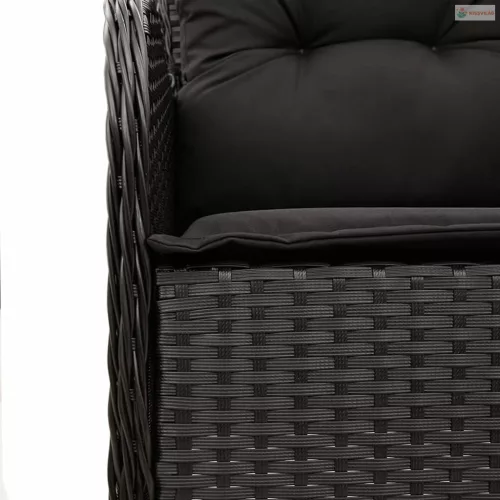 7 részes fekete polyrattan kerti étkezőgarnitúra párnával