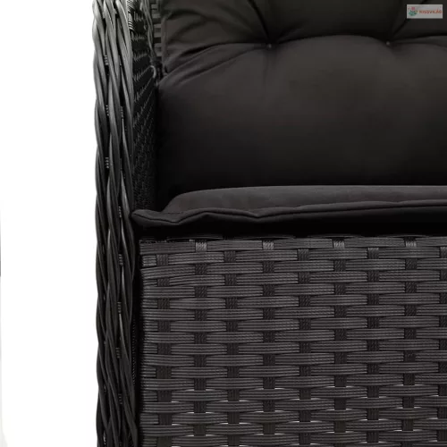 7 részes fekete polyrattan kerti étkezőgarnitúra párnával