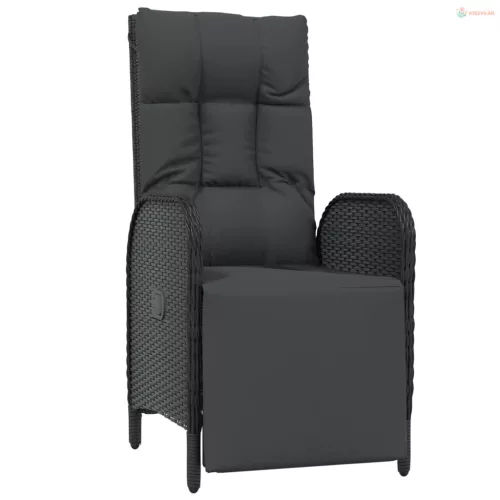 7 részes fekete polyrattan kerti étkezőgarnitúra párnával