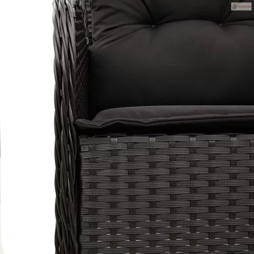 7 részes fekete polyrattan kerti étkezőgarnitúra párnával
