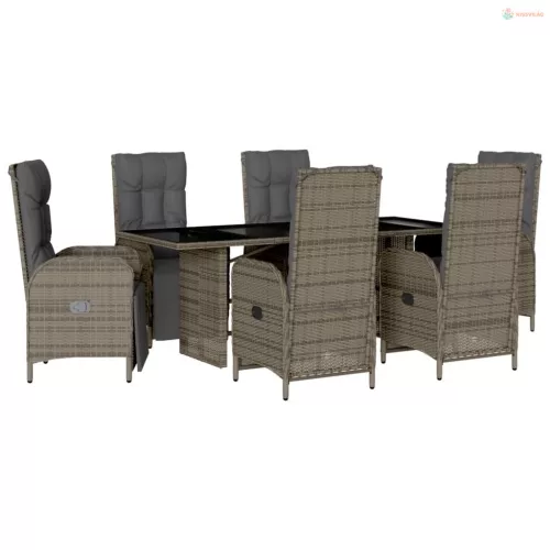 7 részes szürke polyrattan kerti étkezőgarnitúra párnával