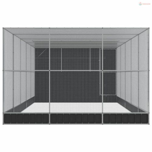 Ezüstszínű acél madárház bővítménnyel 704 x 303 x 216 cm